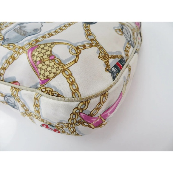 Gucci White Satin Charmy Chain Printed Hobo Bag. Authentic. - Picture 9 of 16